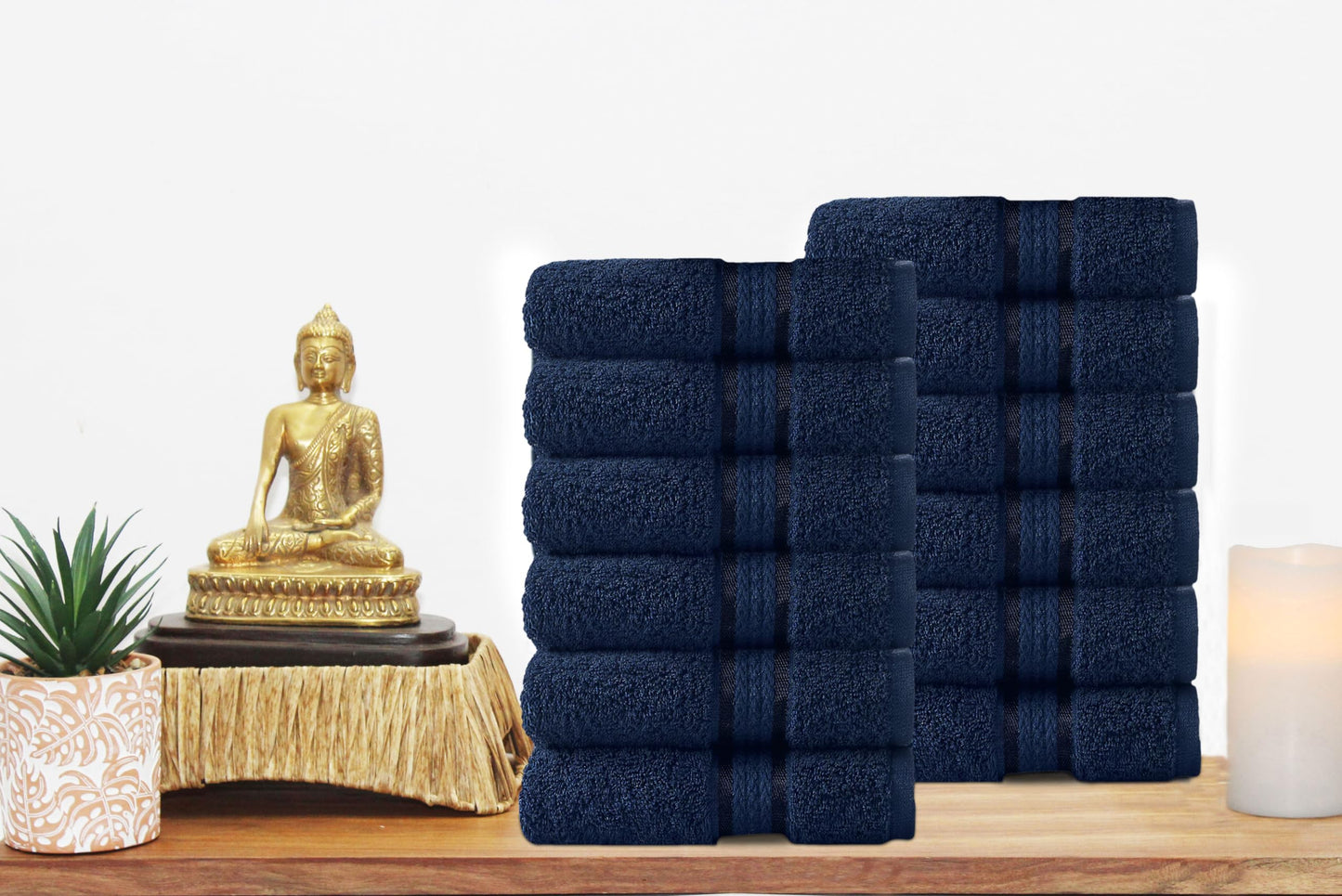 COTTON CRAFT - Ultra Soft 12 Pack Wash Cloth -30x30 - Night Sky- Pure Ringspun Cotton - Luxurious Rayon trim - Ideal for everyday use
