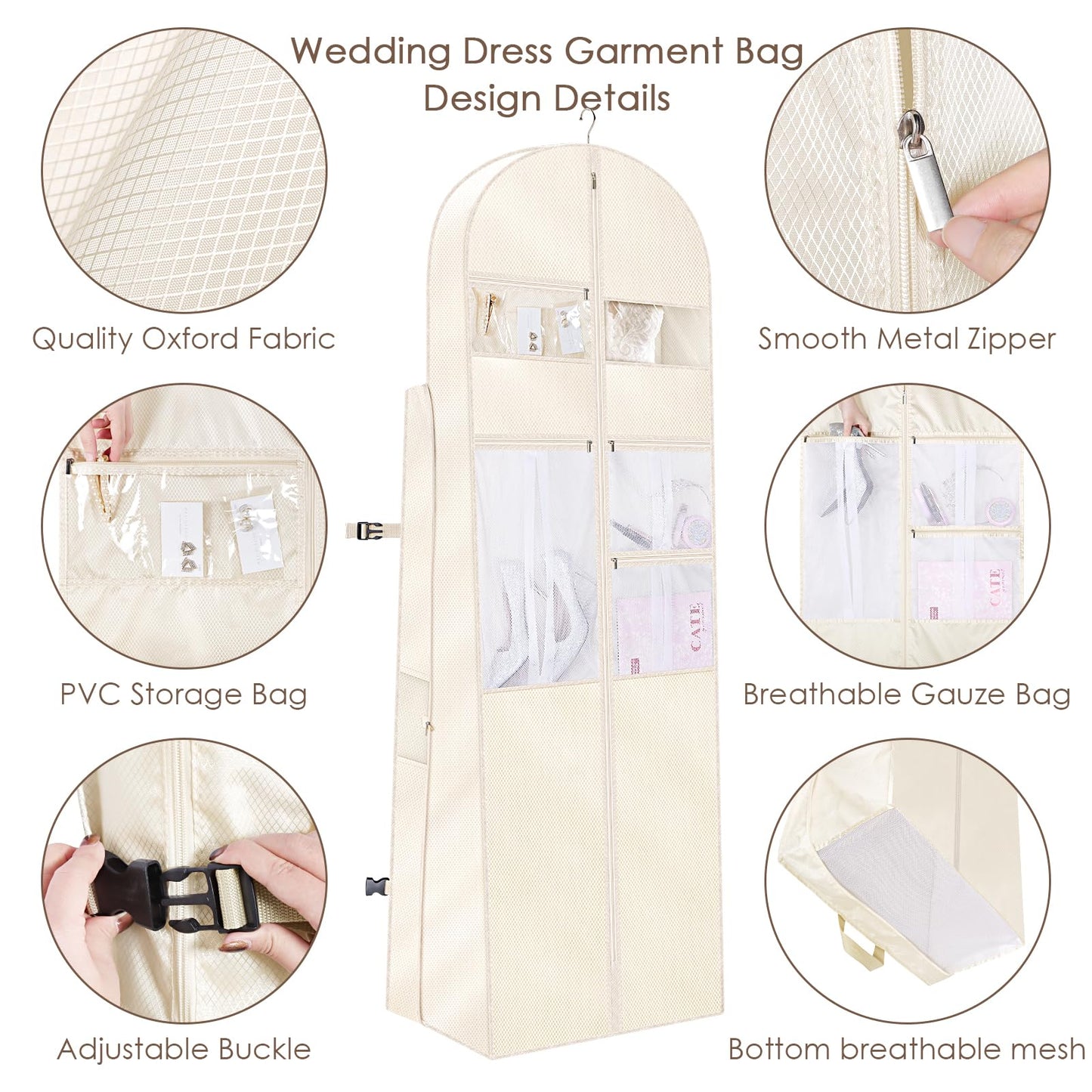 KEEGH Wedding Dress Garment Bag, 72 Inch Long Dress Carrier Travel Bag