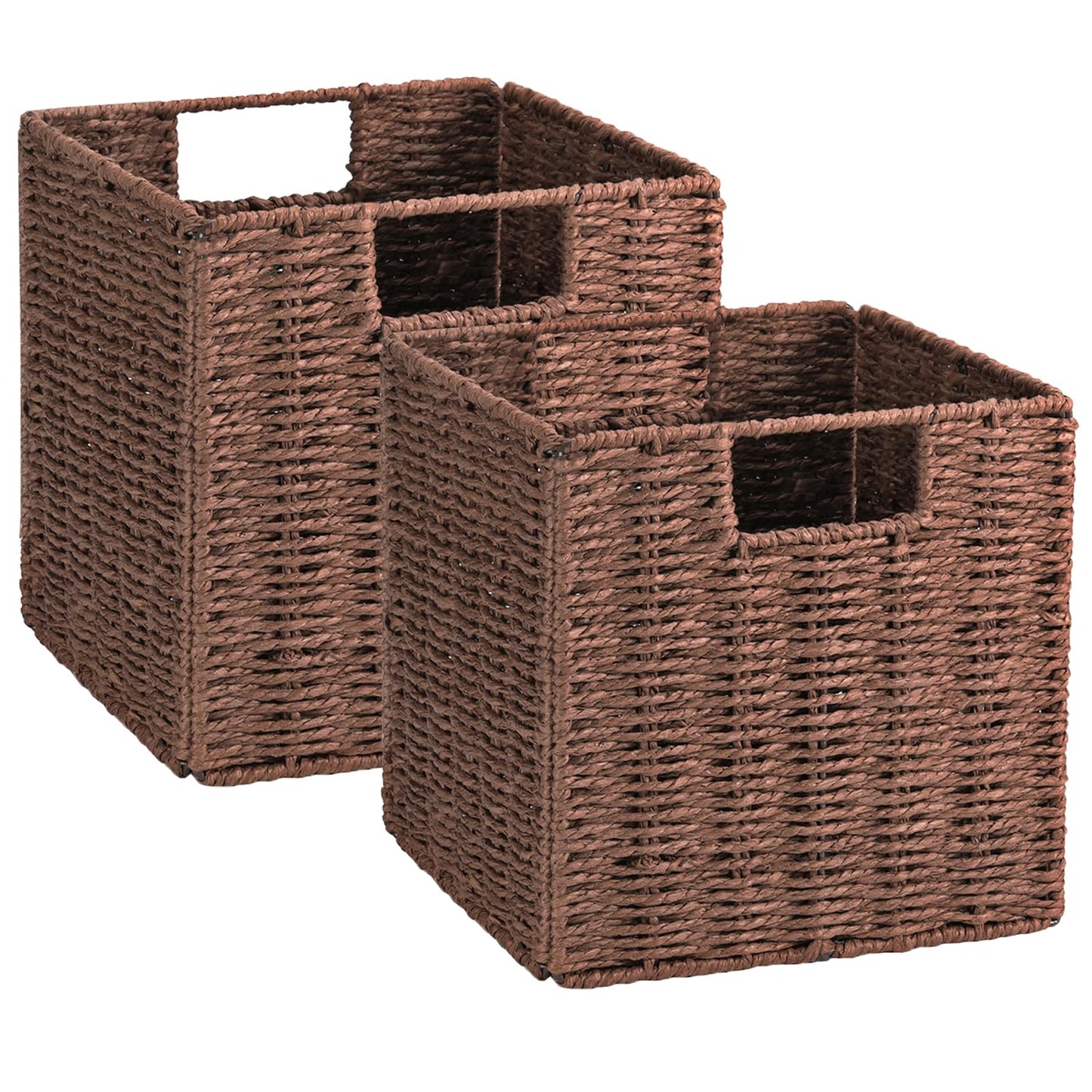 Vagusicc Wicker Storage Basket, Set of 2 Handwoven Wicker Basket, Foldable Storage Baskets Organizer Cube Bins with Handles for Shelves Bathroom
