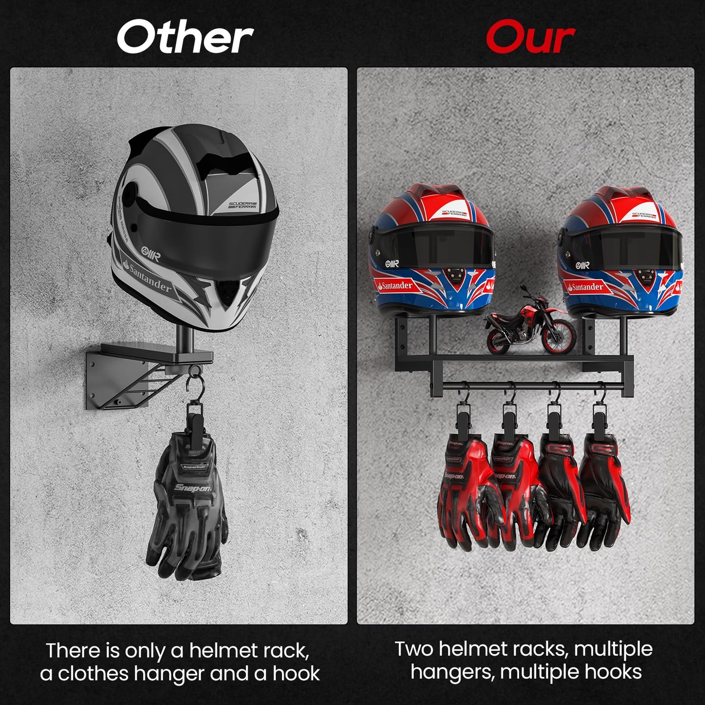 THYGIFTREE Helmet Holder, Helmet Rack Wall Mount Motorcycle Helmet Stand, Versatile Motorbike Accessories Storage for Motorbike, Football, Baseballs