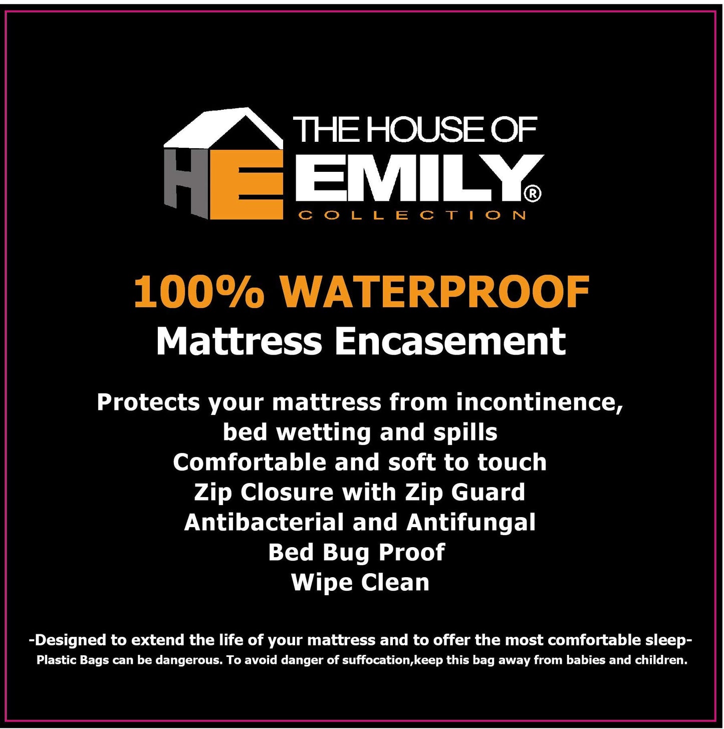 Incontinence Mattress Protector Fully Enclosed Zipped 6 Sided Protection 100% Waterproof Wipe Clean Anti Bed Bug Anti Bacterial (King)