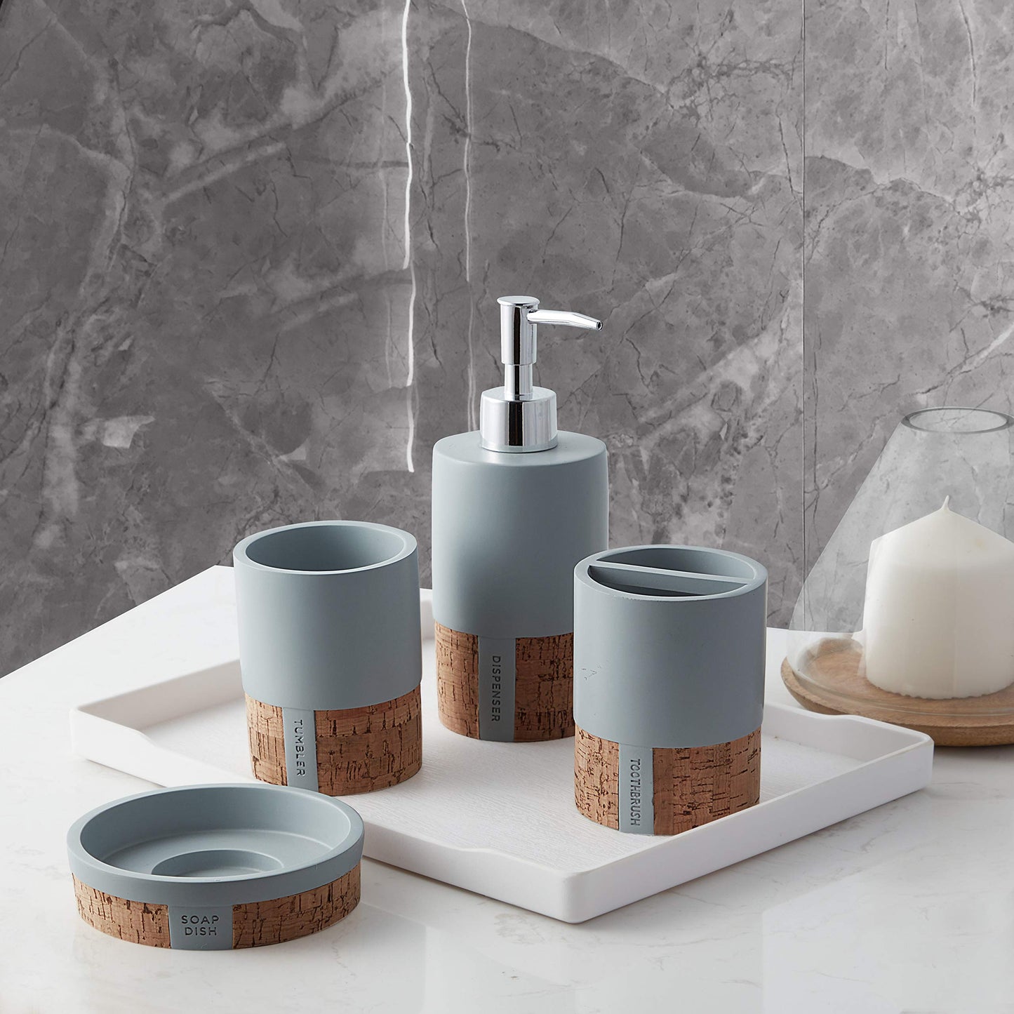 Sweet Home Collection Decorative Beautiful Designs Bath Décor, Resin, Moderno, 4 Piece Set