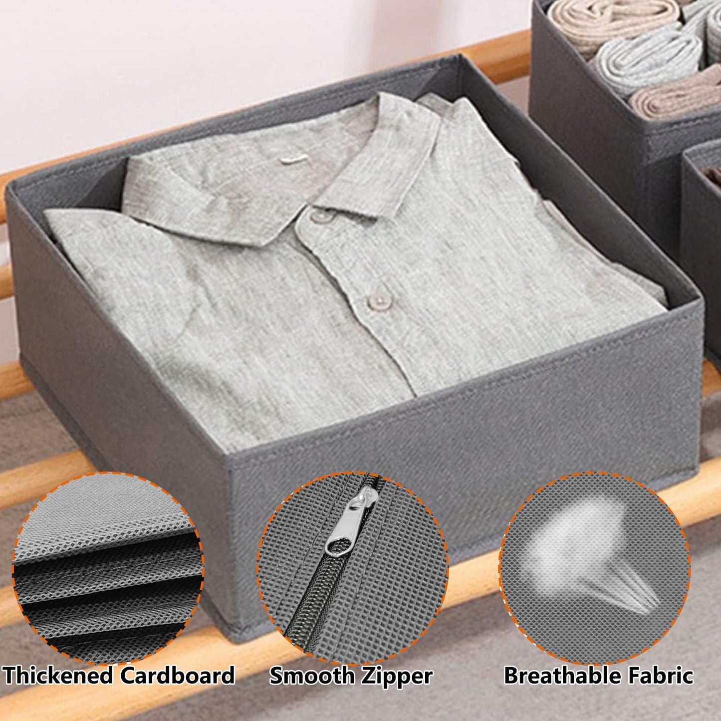 GAYSHI 4 Pack Large Drawer Organiser, Clothes Drawer Organiserss, Wardrobe Storage Boxes, Foldable Fabric Storage Boxes for Bras, Cosmetics