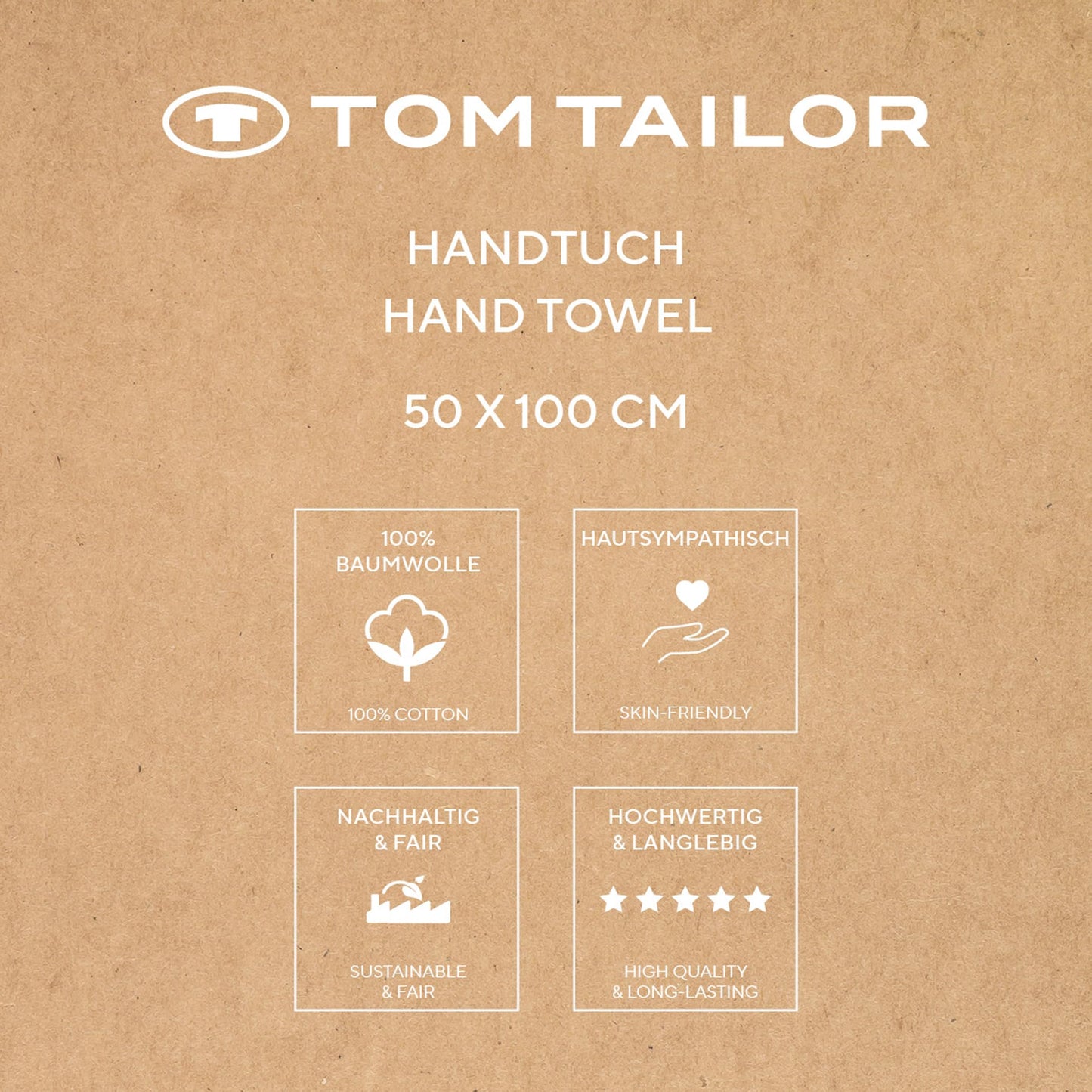 TOM TAILOR Hand Towels, Set of 2, 50 x 100 cm, 100% Cotton/Terry Towel, with Hanger and Label with Logo, Colour Bath Towel White (Crisp White)