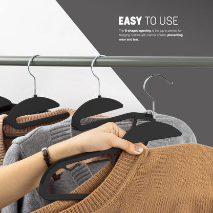 KEPLIN 50 Pack Non-Slip Hangers Durable Slimline Design Space Saving With 360 Swivel, Tie Organiser, Strap Hooks and S Shape Opening 41x22cm in