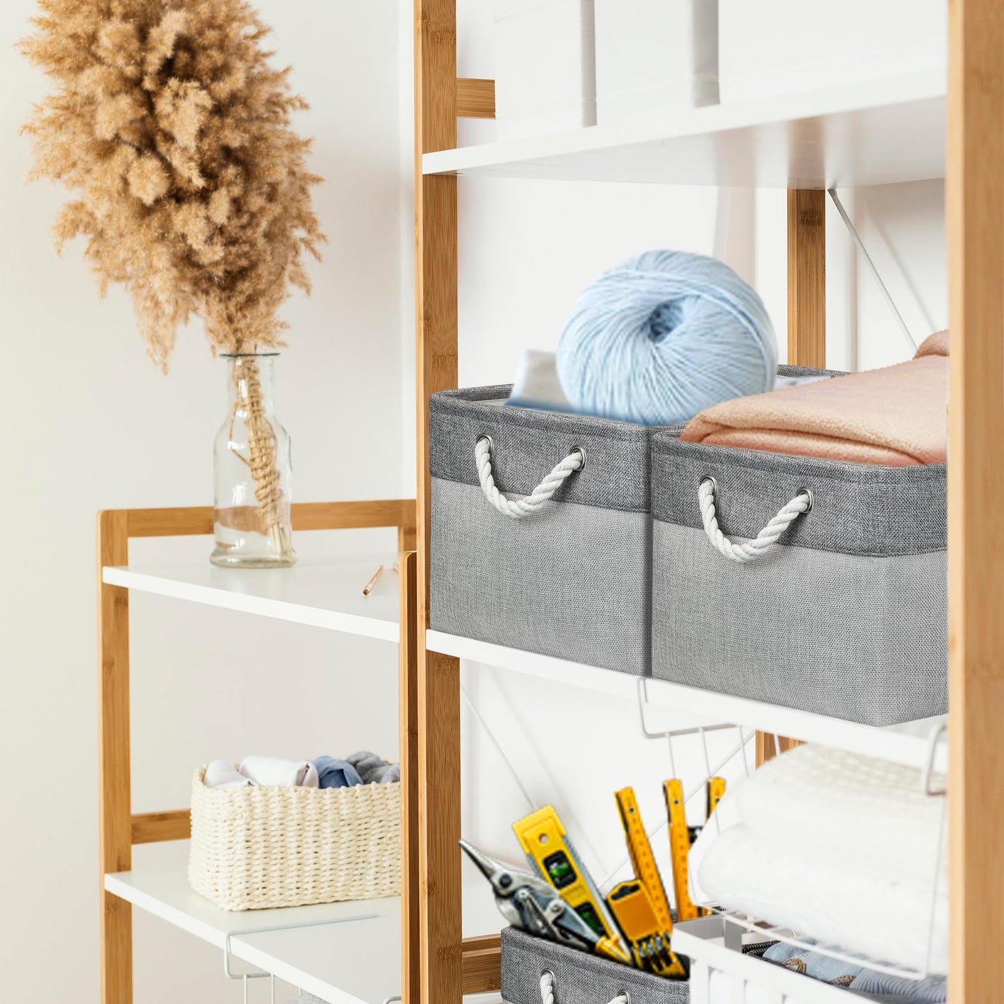 Large Storage Box, Shelf Storage Baskets with Handles, Foldable Fabric Storage Baskets Home Organizer for Shelves Wardrobes Cupboards