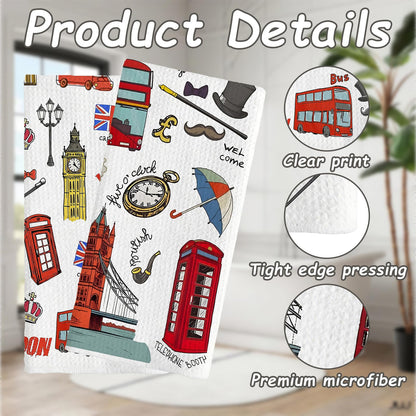Nodrex 2 Pcs London Tea Towel Set, Soft Microfiber London Tea Towels, British Themed Tea Towels for Kitchen and Home, London Souvenir Tea Towels Gift