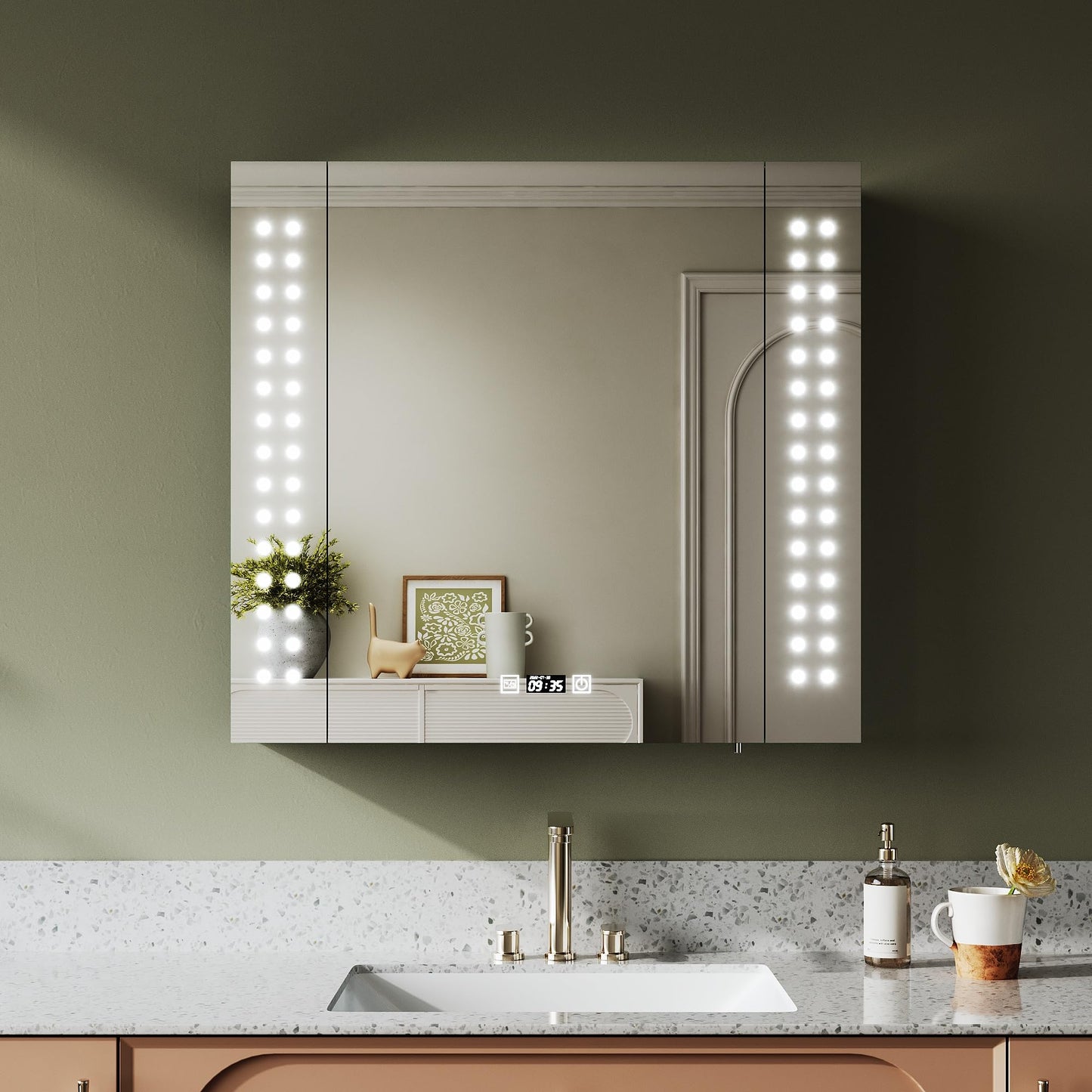 ELEGANT Bathroom Mirror Cabinet with LED Lights & Shaver Socket, 650x600mm