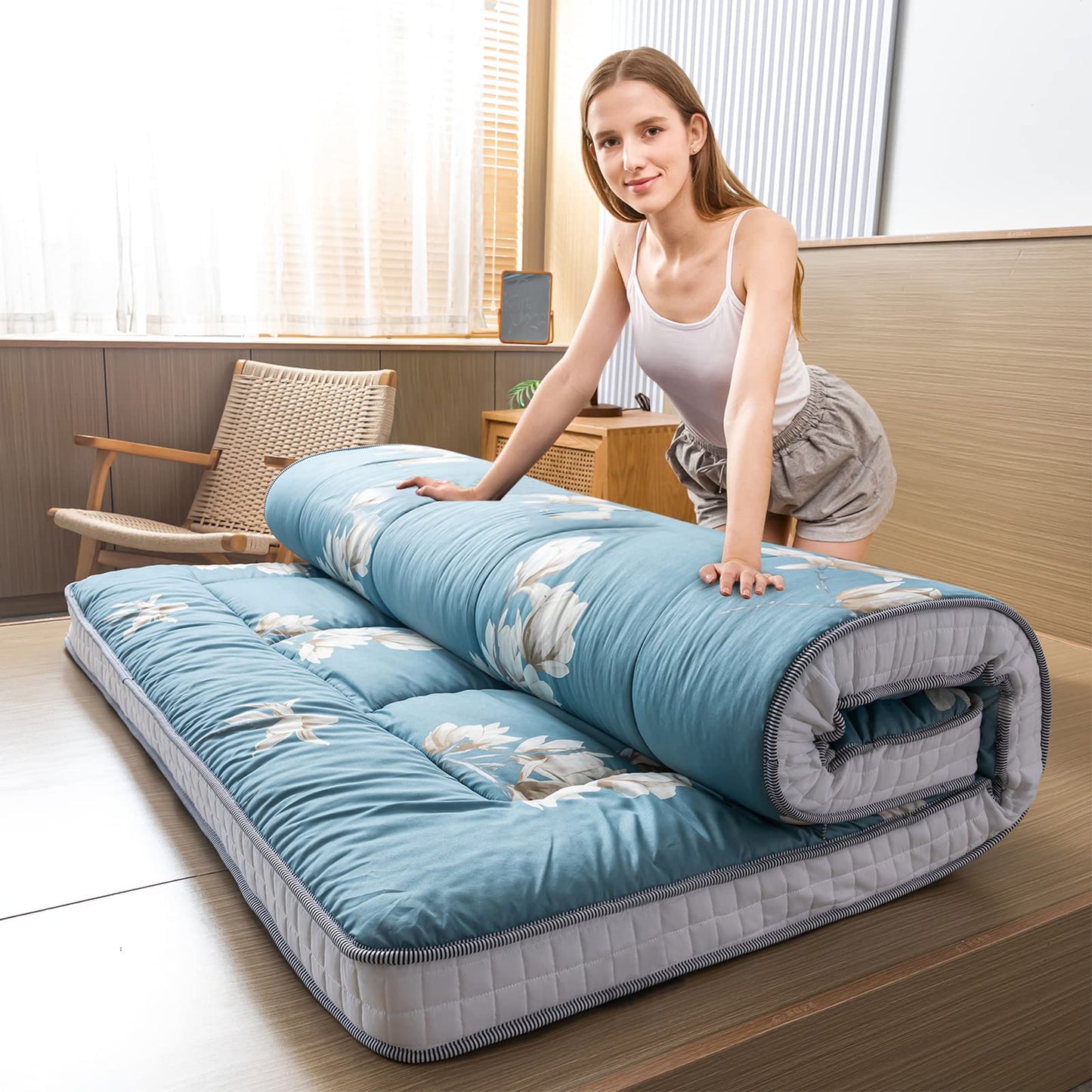 MAXYOYO Futon Mattress, Padded Japanese Floor Mattress Quilted Bed Mattress Topper