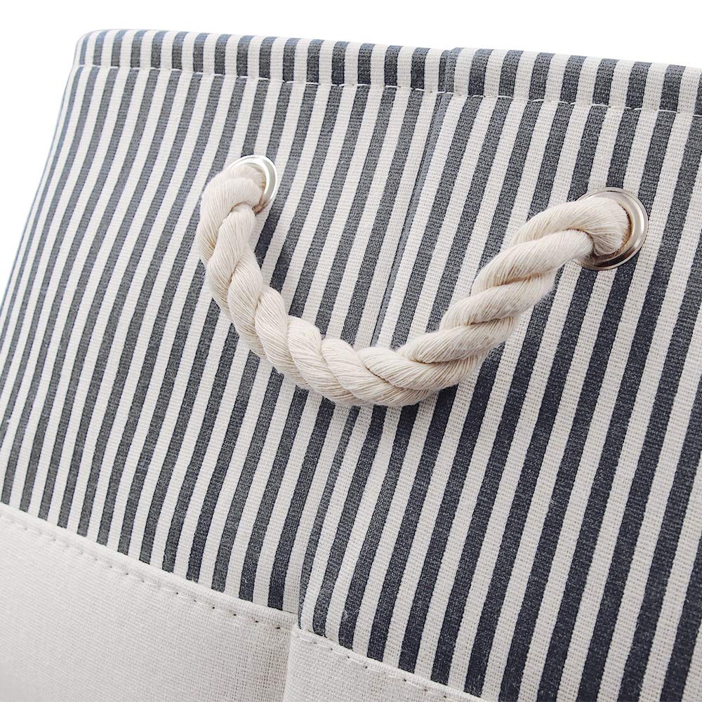 Mangata Fabric Storage Boxes, Open Storage Organizers, 3 Pack (Grey Stripe, Small)