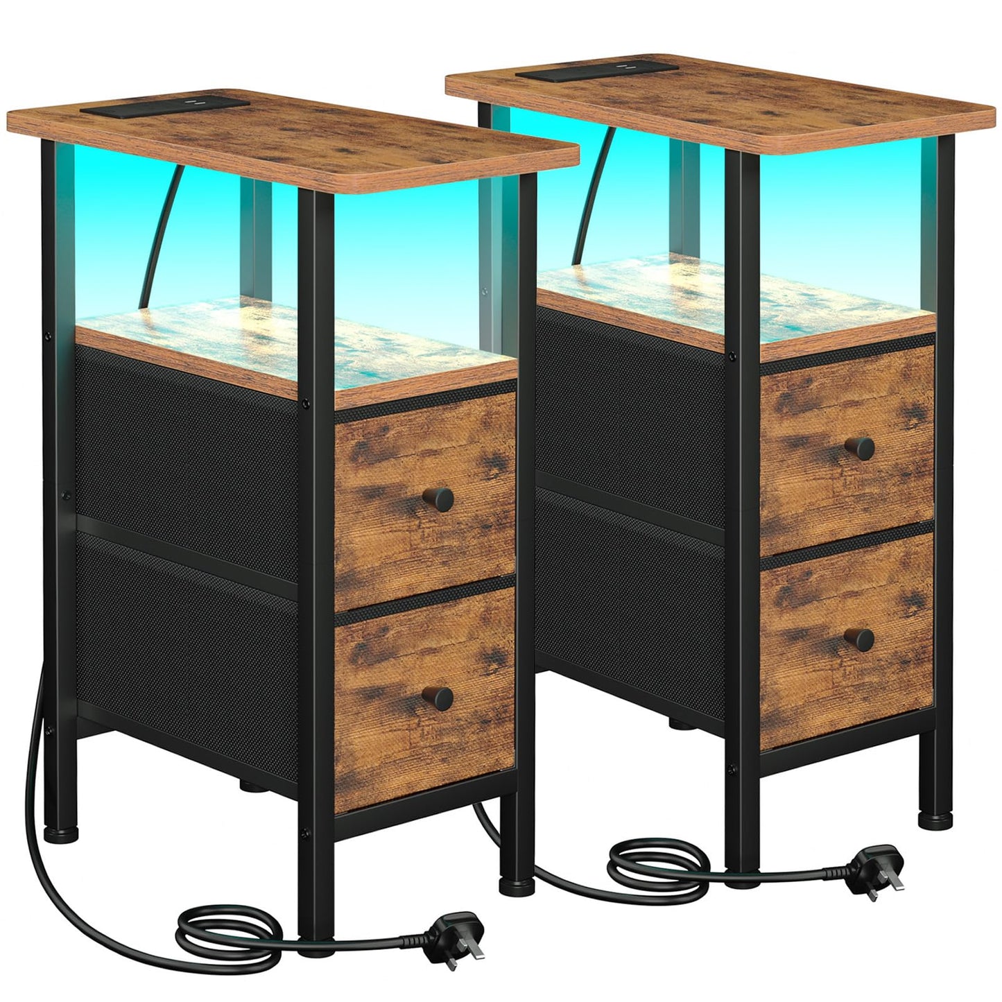 LOAKEKEL Narrow Bedside Table Set of 2, Slim Side Table for Bedroom