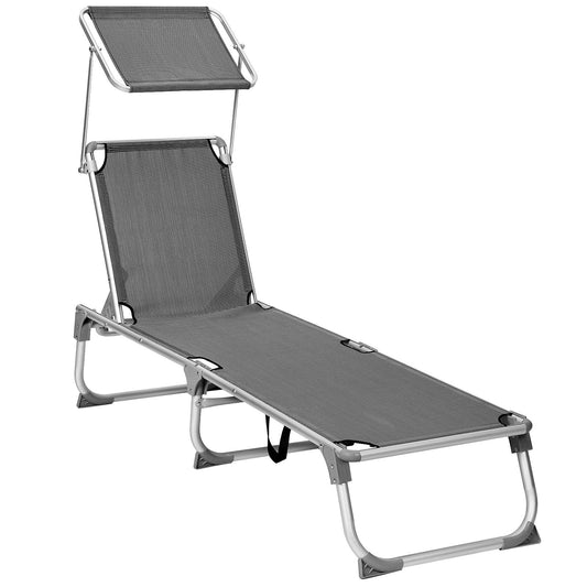 SONGMICS Sun Lounger, Sunbed, Reclining Sun Chair with Sunshade, Adjustable Backrest, Foldable, Lightweight, 55 x 193 x 31 cm, Load Capacity 150 kg,