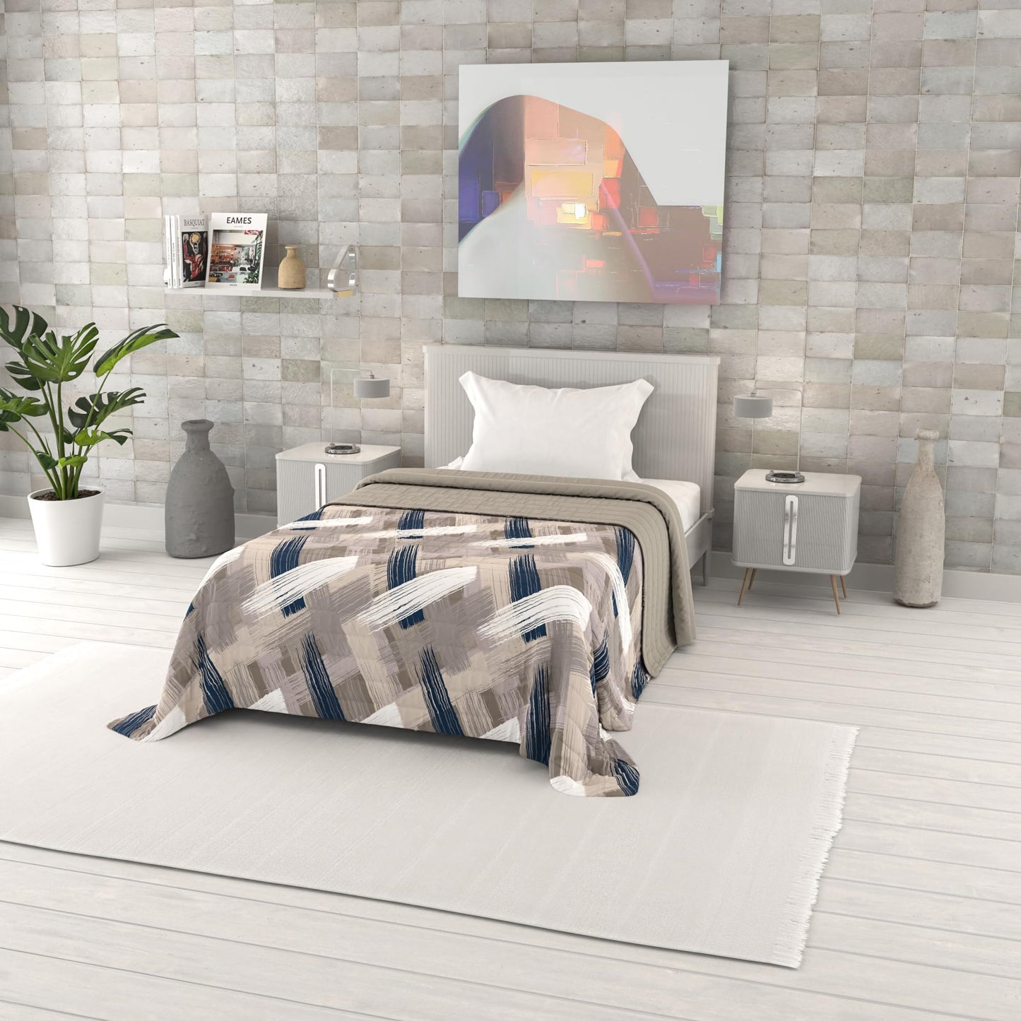 Italian Bed Linen Fantasy Printed Summer Quilt, Polyester Filling, Pennellate, 170 x 270 cm