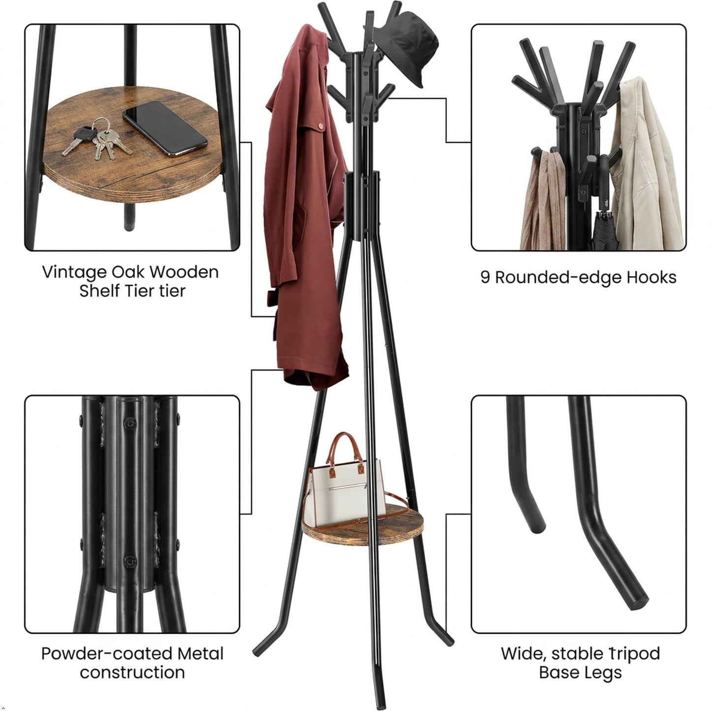 Simple Houseware Freestanding Coat Rack With Shelf, Black