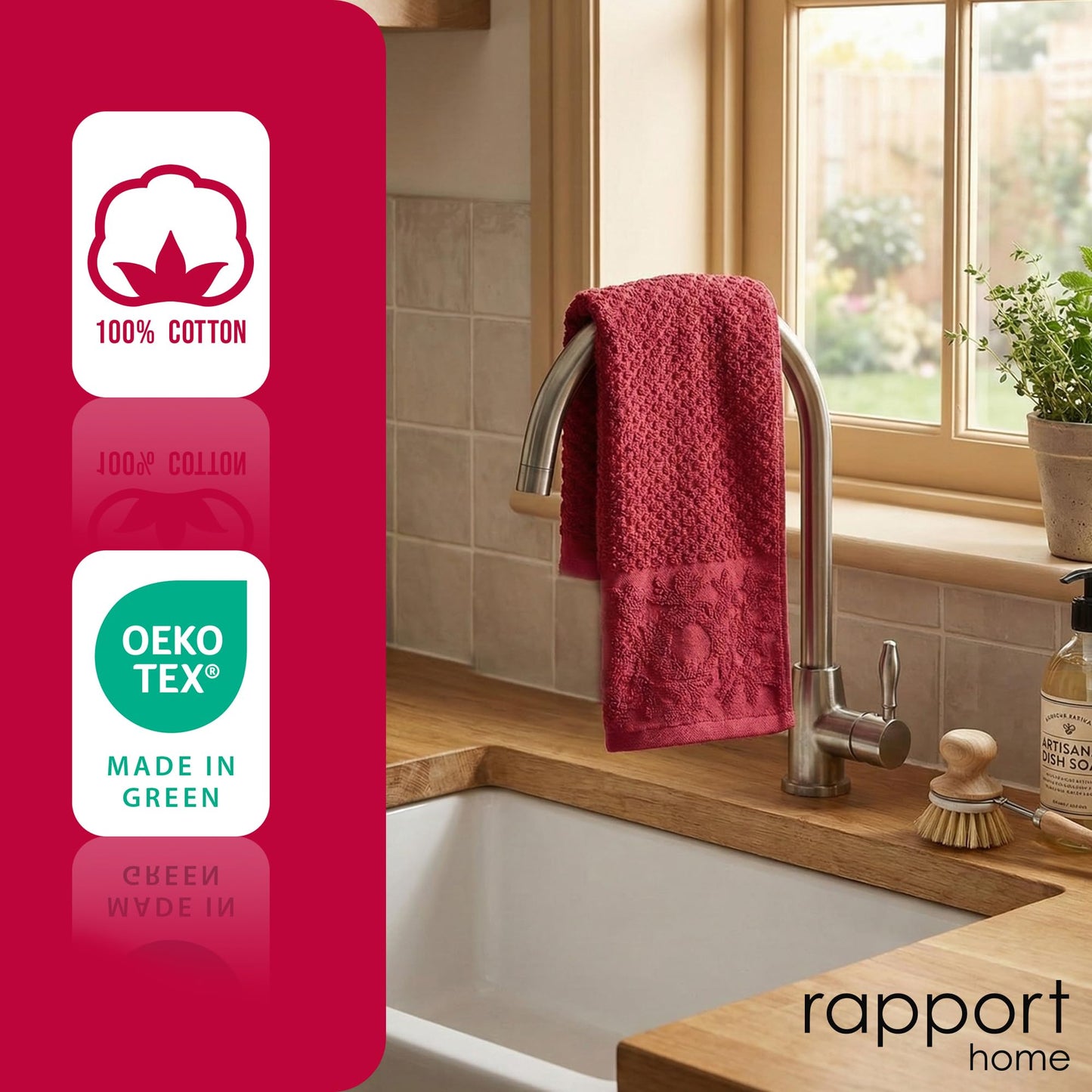 Rapport Home Versailles Jacquard Hand Towels 2 Pack - Ruby, 50x85cm