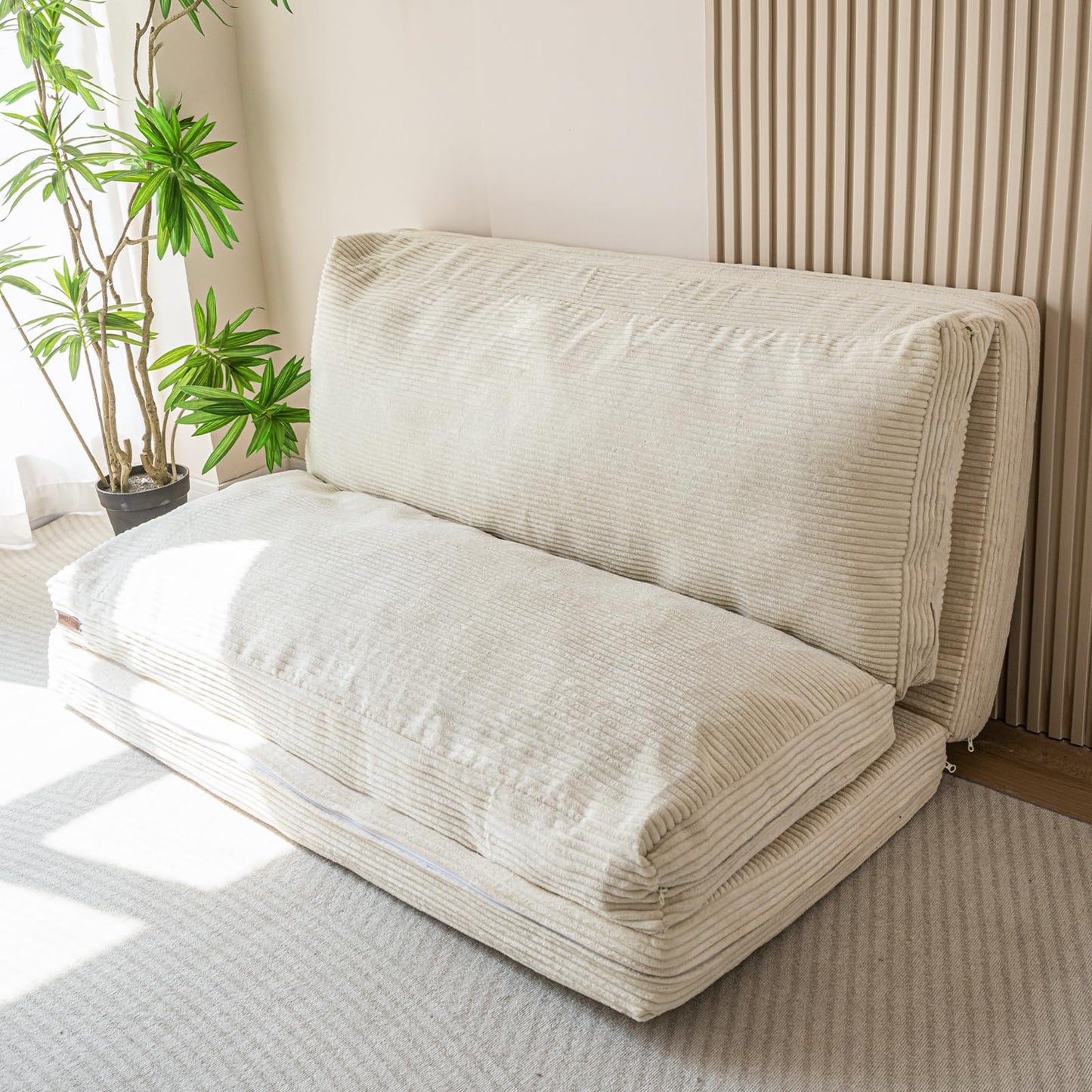 MAXYOYO Folding Corduroy Sofa Bean Bag Bed Chair Foam Filling Extra Thick 4 Fold Floor Couch Matress for Adults