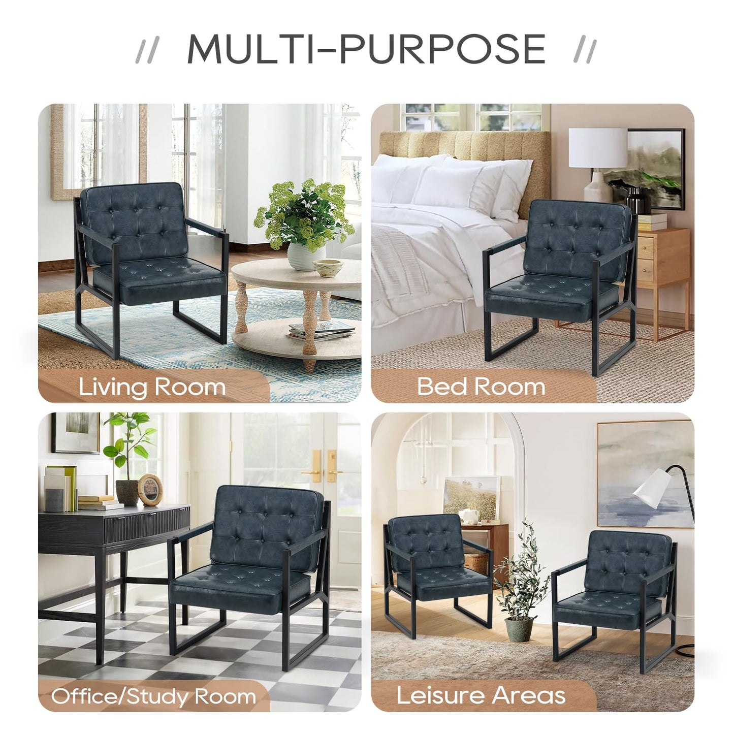 COLAMY Mid Century Modern Accent Chair Set of 2, Comfy Living Room Armchair with Metal Legs