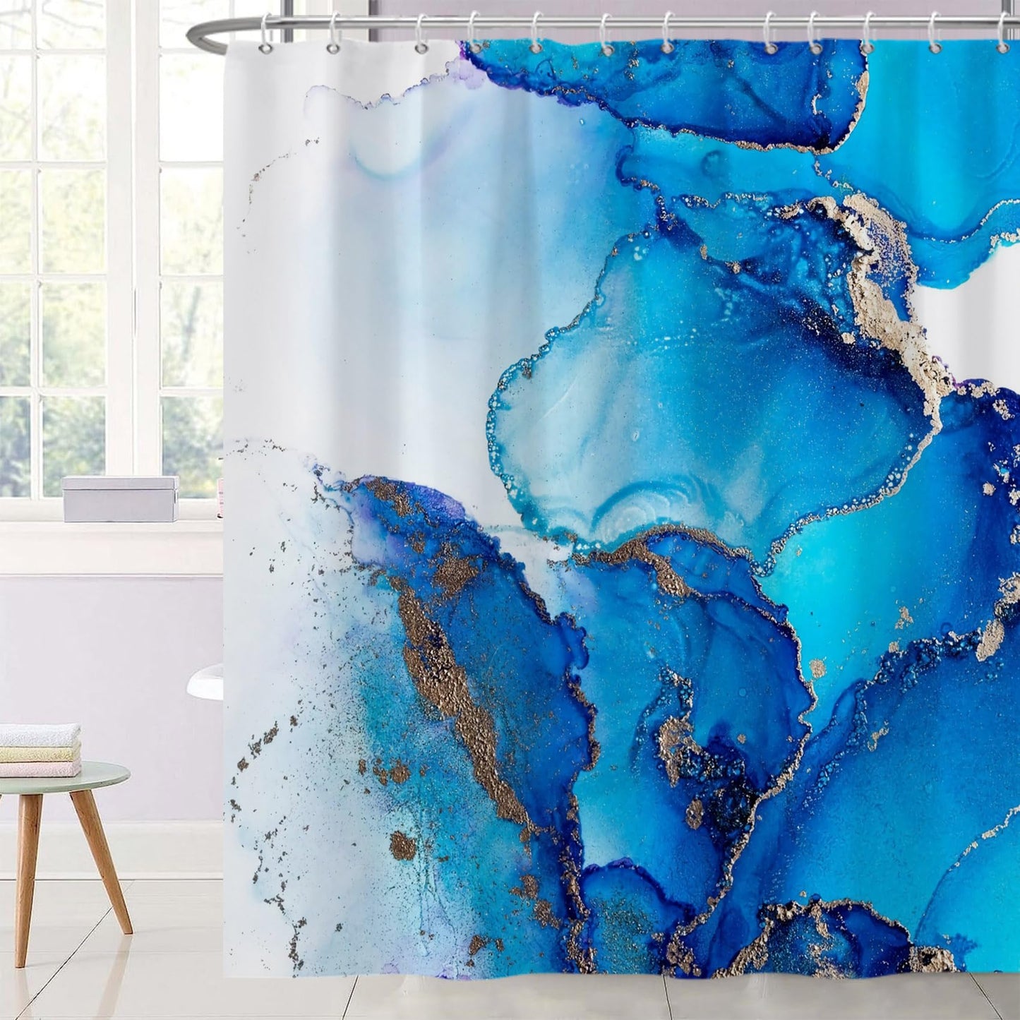 Ttincceer 71x71inch Marble Shower Curtain Navy Blue Ink Pattern 3D Sand Shower Curtains Ombre Abstract Bathroom Decorative Curtain Waterproof Bathtub