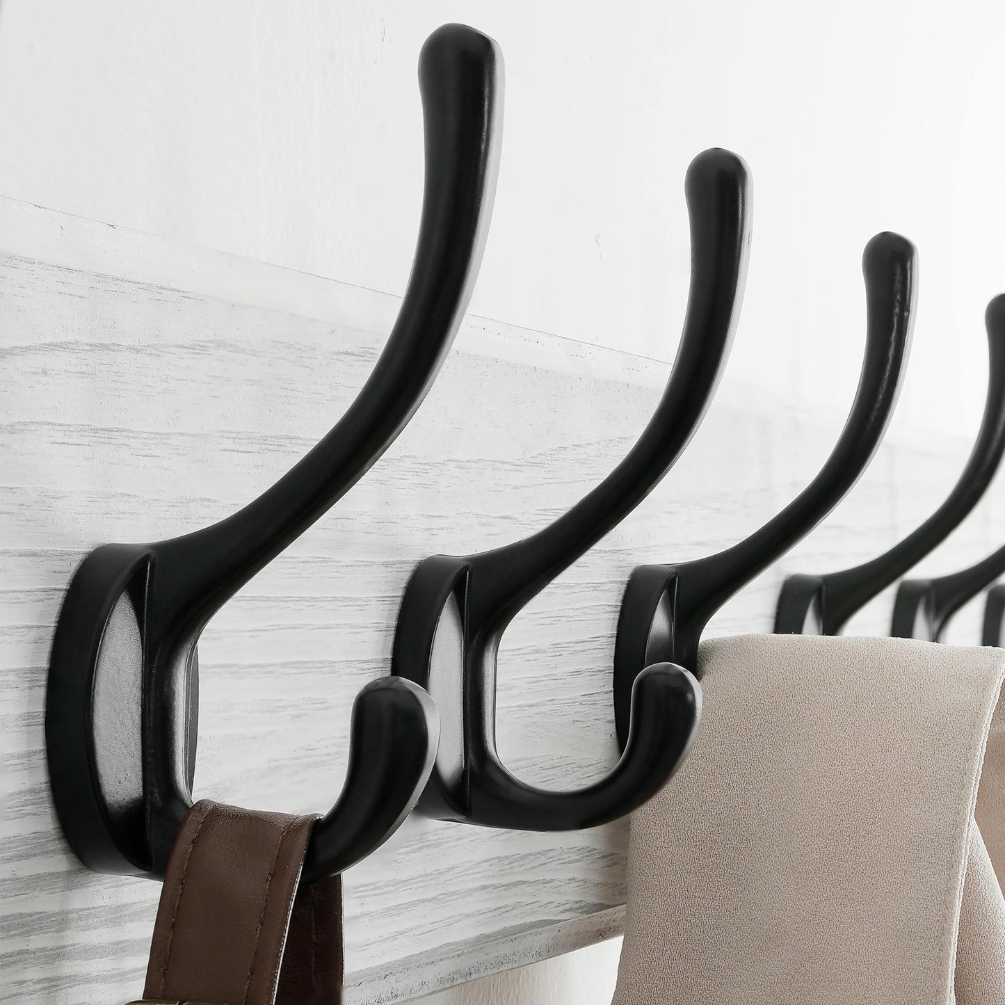 SKOLOO Farmhouse Style Wall Mounted Coat Rack, Pine Solid Wood Coat Hook Hanger - 5 Hooks for Hanging Clothes Robes Towels Coats