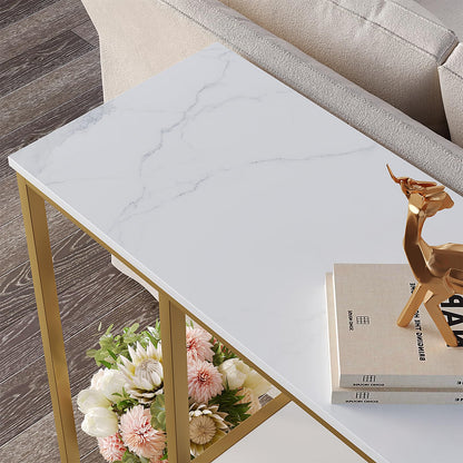 WOHOMO Console Table Small Gold Entryway Tables with Storage Shelves 80cm