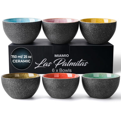 MIAMIO ? 750 ml, Bowls Set of 6, Ceramic Bowl, Salad Bowls, Soup Bowl, Cereal Bowl, Kitchen Bowls, Rice Bowls ? Microwave, Dishwasher and Oven Safe ?
