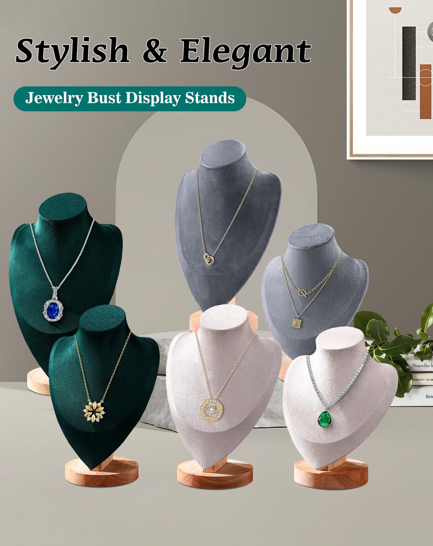 TINGSING Velvet Necklace Display Stand Jewelry Bust Display Stands