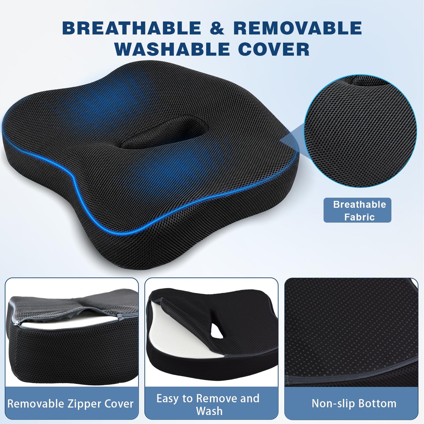 Zolirao Memory Foam Seat Cushion for Coccyx Support, Office Chair, Black