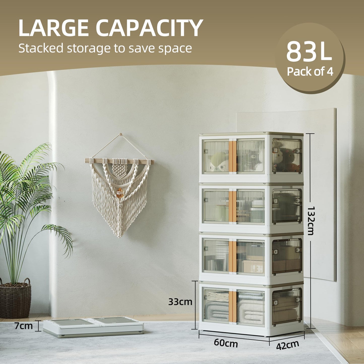NETEL Storage Boxes With Lids, 4 x 83 L Plastic Storage Box with Lid, Stackable storage Boxes with wheels, Transparent Wardrobe Storage Organiser