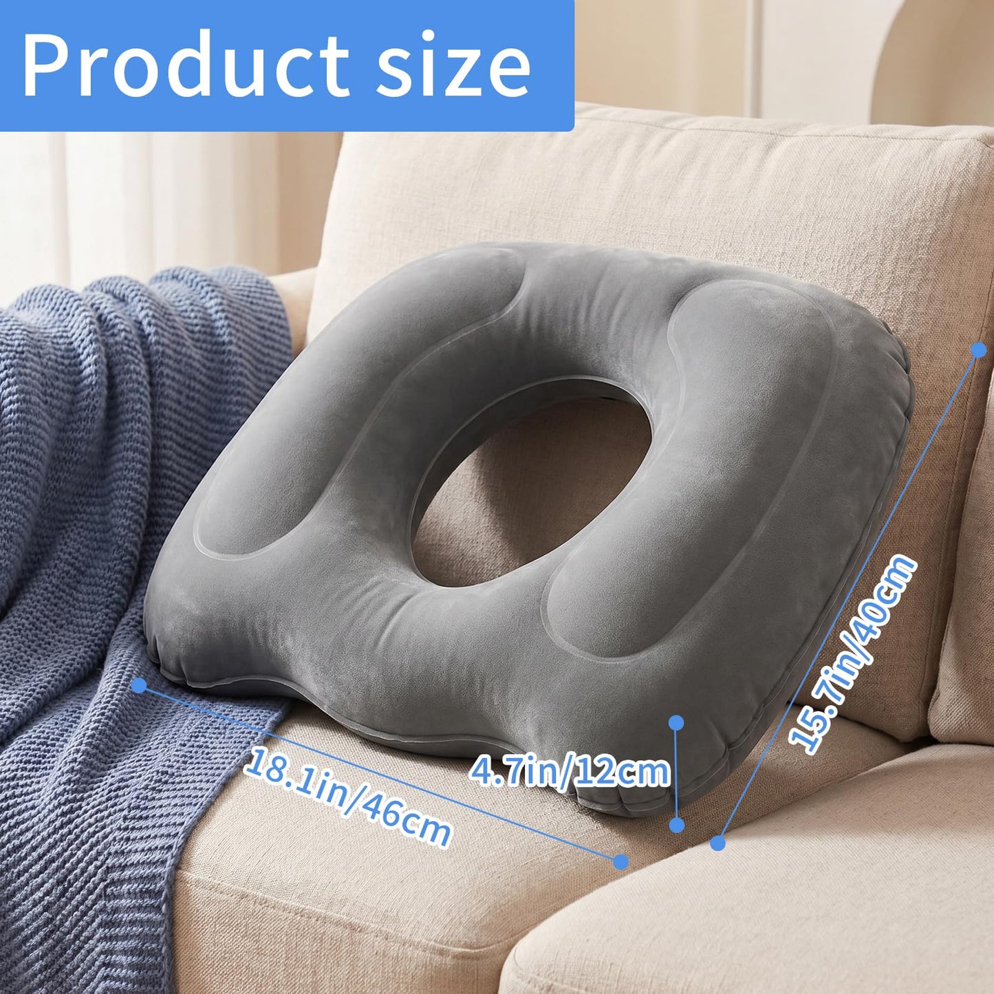 Bomxmon Inflatable Donut Seat Cushion, Portable Donut Cushion, Coccyx Pillow Cushion for Home, Car or Office (Grey)