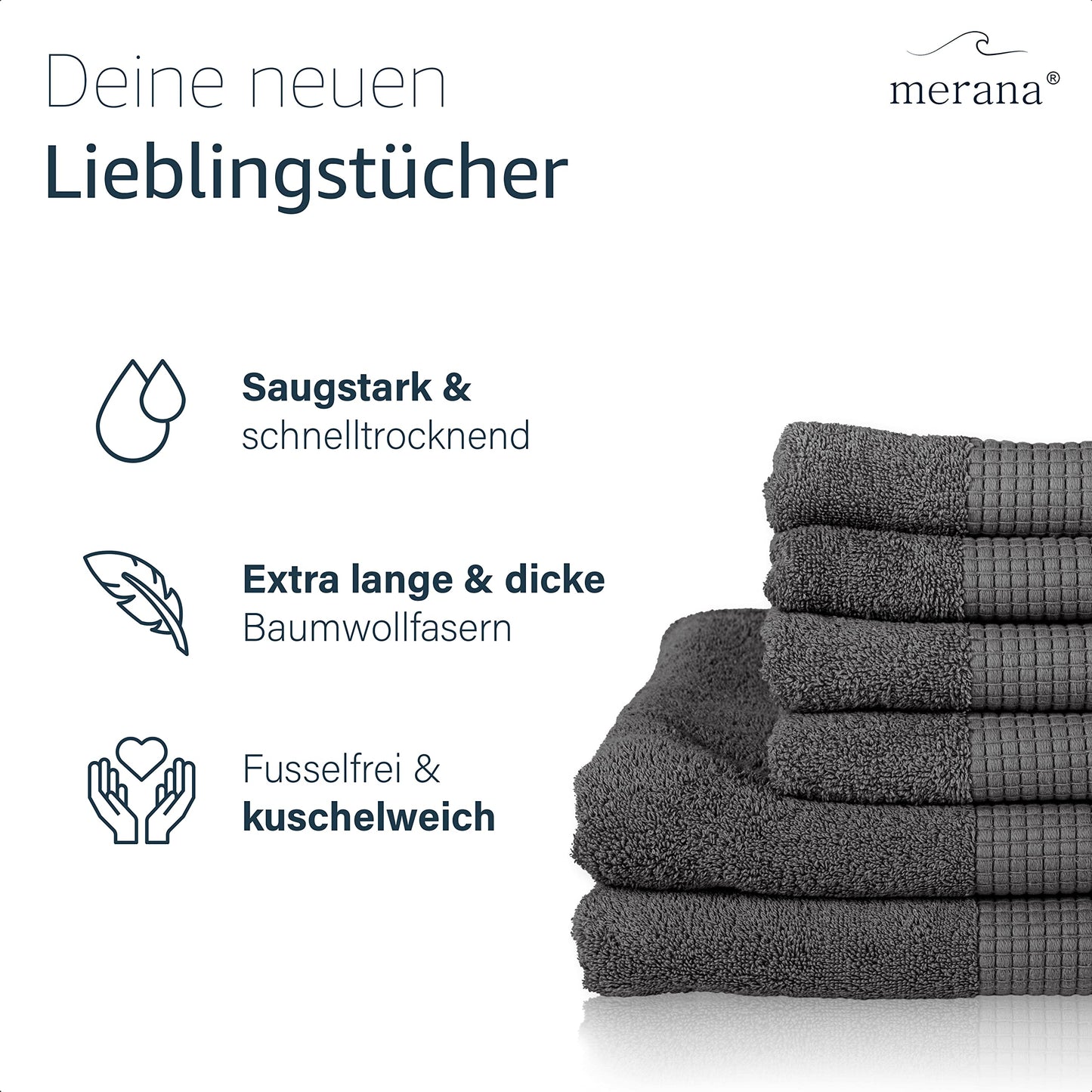 Merana Rome Hand Towel Set, Absorbent, Soft and Lint-, Terry Towel in Luxury Quality, Made of Heavy Organic Cotton, 590 GSM