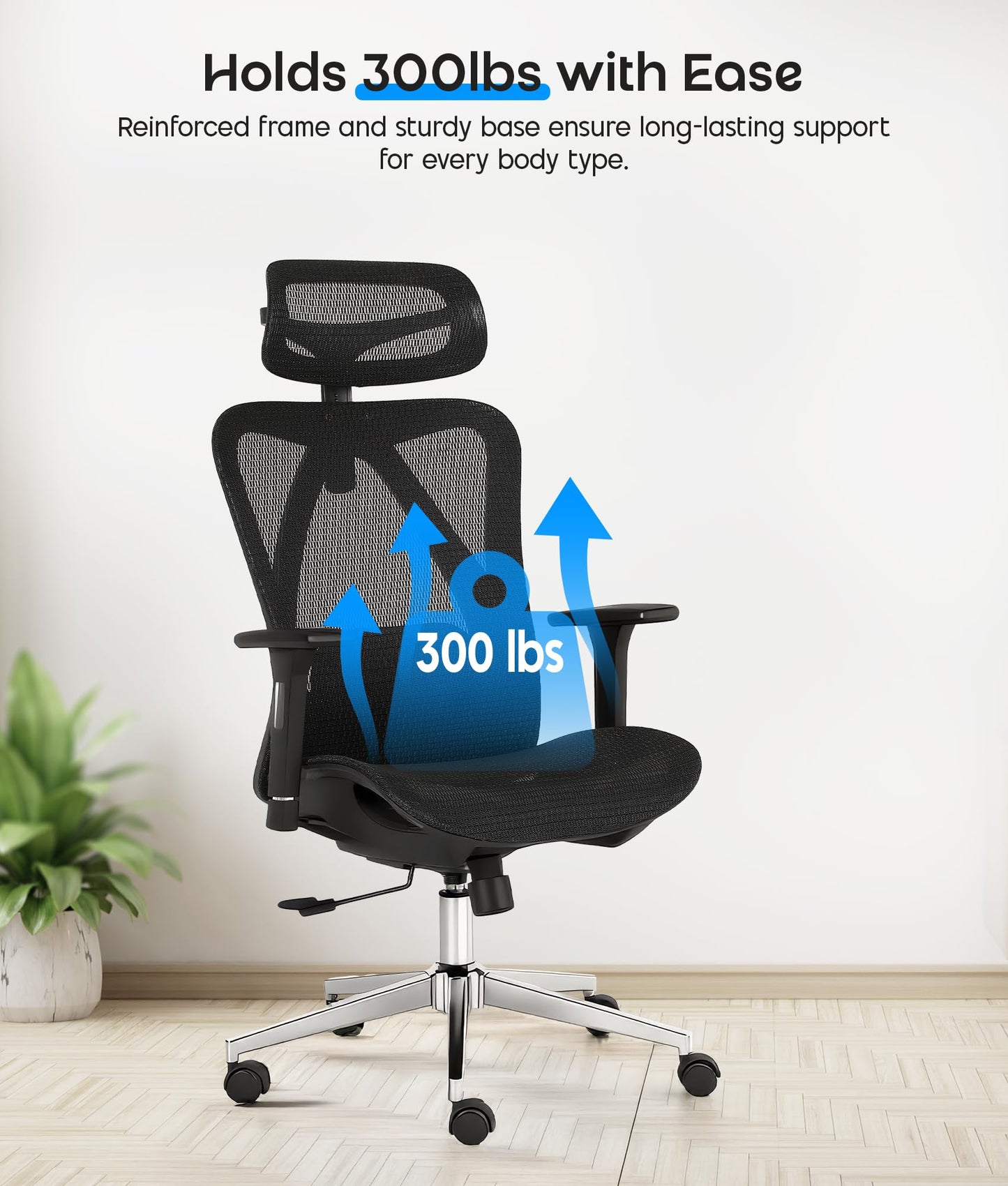 CHI ENERGY Ergonomic Desk Chair, High Back Office Chair with Adjustable Lumbar Support, Headrest and Armrests, Reclining Executive Swivel Chair