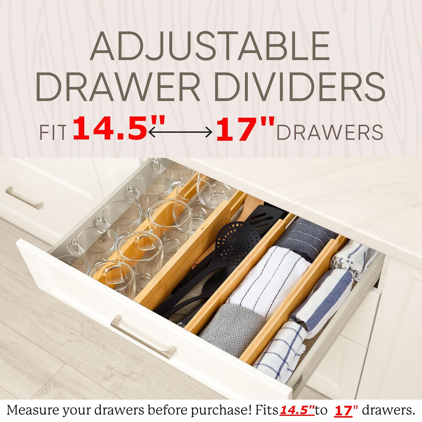 Night Tree Expandable Bamboo Drawer Dividers – Spring-Loaded Wooden Organizers for Clothes, Kitchen Utensils, Bathroom, and Dresser Drawers