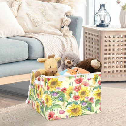 Mnsruu Storage Boxes with Lids, Shabby Chic Sunflower Poppy Daisy Large Storage Basket Organizer Shelves Cube Bin Toy Clothes Underbed