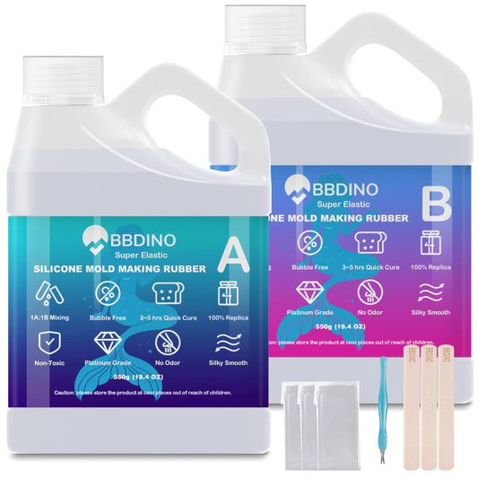 BBDINO Silicone Mould Making Kit, 2.42lb(38.8oz) Super Elastic Liquid Silicone for Mould Making, 3h Fast Cure Silicon Rubber for Moulds Casting of