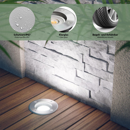 ledscom.de 6 pcs. Ground recessed Light BOLI for Outdoors, IP67, Stainless Steel, Round, 108mm , 1x GU10 max. 15W