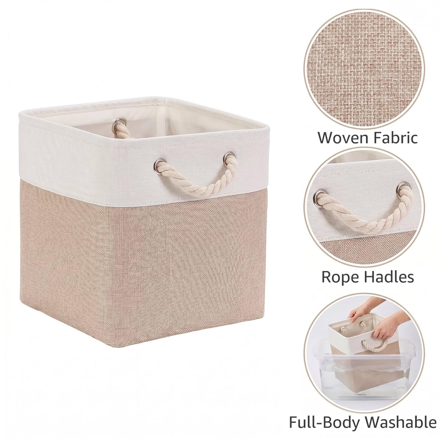 Mangata Canvas Storage Boxes, 33cm Cube Storage Bins Set of 6, Fabric Baskets with Cotton Rope Handle for Organizing Clothes Nursery Home