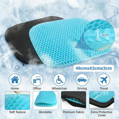 Gel Seat Cushion - Soft Sitter Honeycomb Cushion with Non-Slip Cover Large Gel Cushion with Relieving Back coccyx Pain Pressure Cool Car Seat Pads