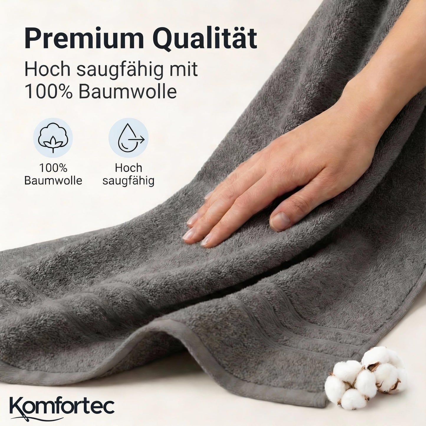 Komfortec Jumbo Bath Towels, 100% Cotton, Quick Dry, 80x200, Grey & Dark Green