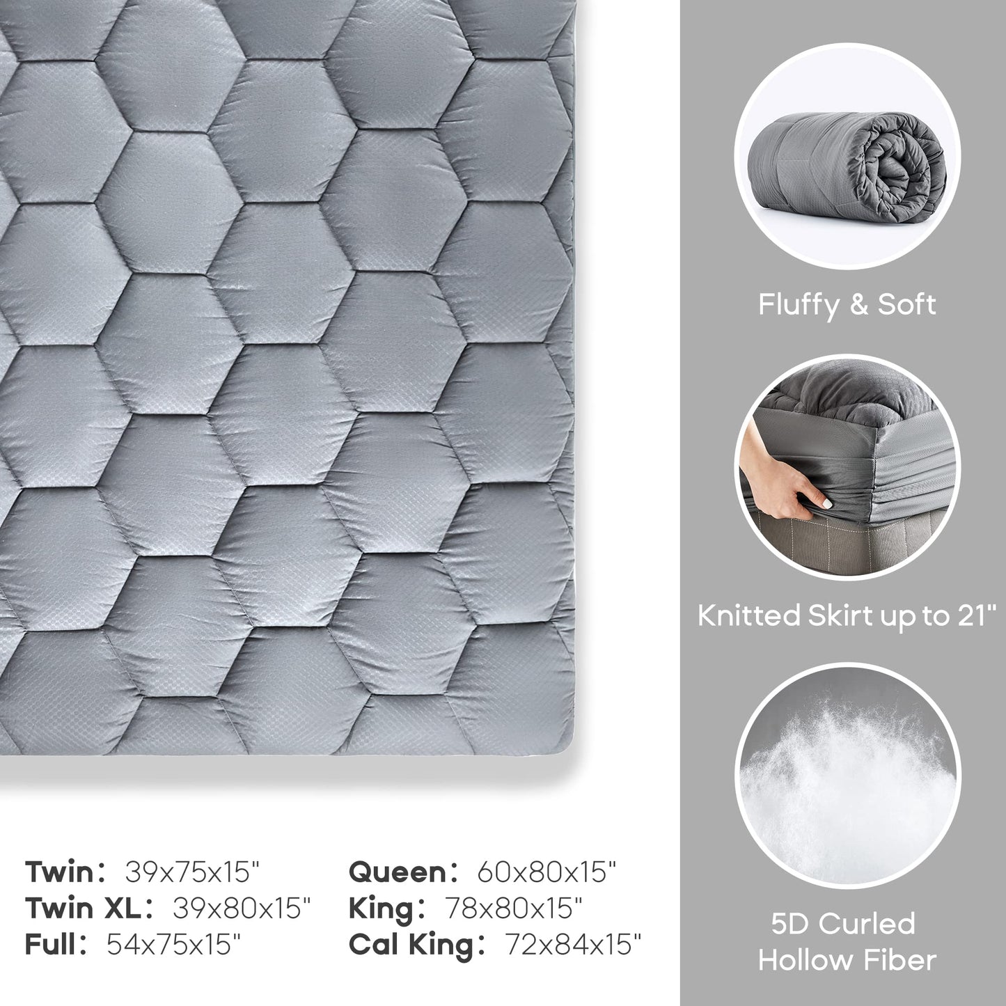 SONIVE Waterproof Thick Mattress Topper Ultra Fluffy Soft Topper Breathable Pad Machine Washable Fitted Mattress Protector Bedding for Single Bed,