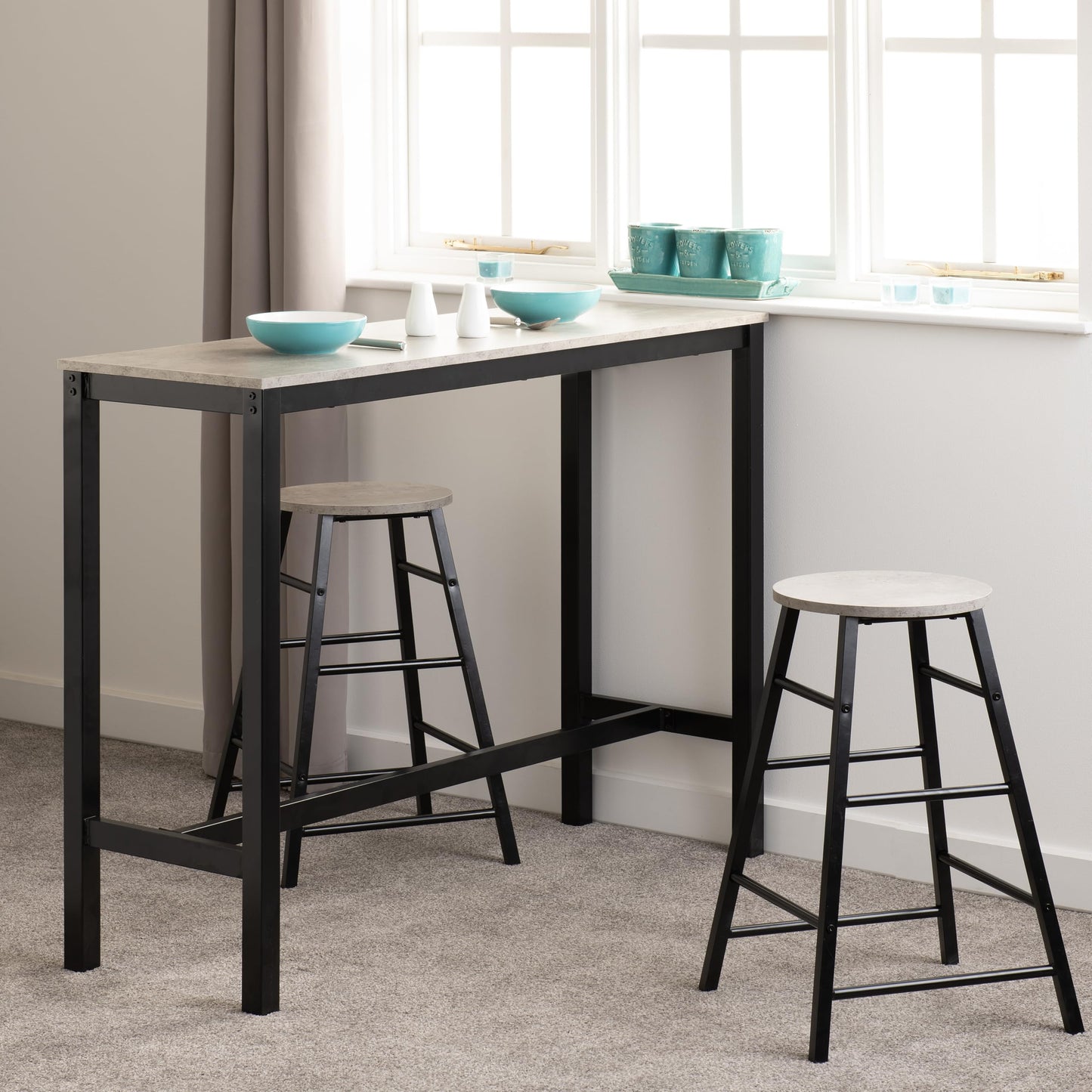 Seconique Athens Breakfast Bar Table and 2 Chairs Set in Concrete Effect