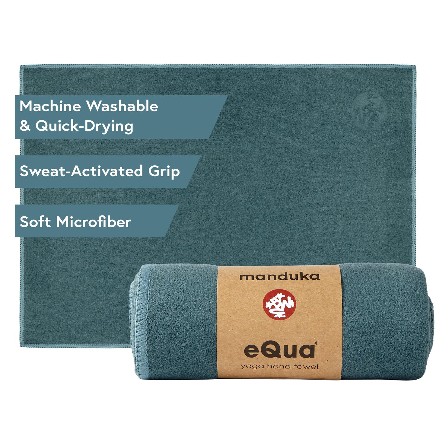 Manduka eQua Yoga Hand Towel - Quick Drying Microfiber, Lightweight, Yoga Accessories Easy for Travel, 16 Inch (40cm), Sage Solid
