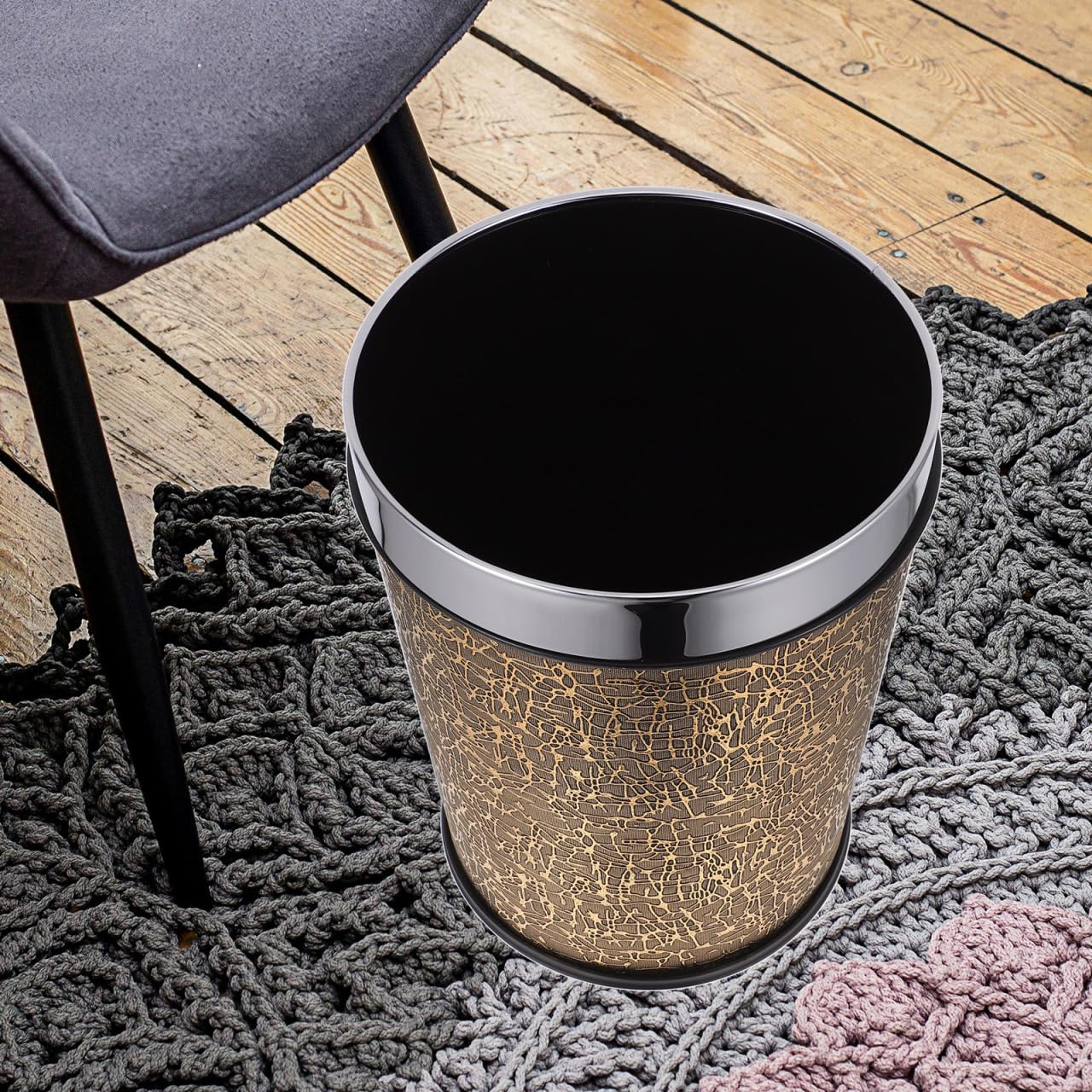 Healvian Pu Leather Round Trash can Modern Waste Paper Bin for Office Bedroom and Bathroom Small Rubbish Basket 10.04In X 7.87In X 7.87In