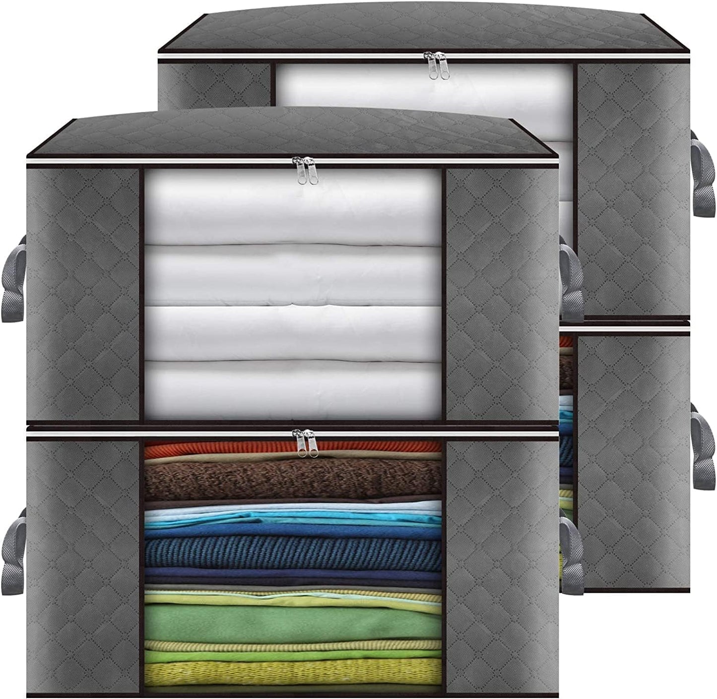 Cleaneaty Clothes Storage Bag 4Pack 90L Large Capacity Solution Organizer for Clothes, Duvets, Comforters, Blankets