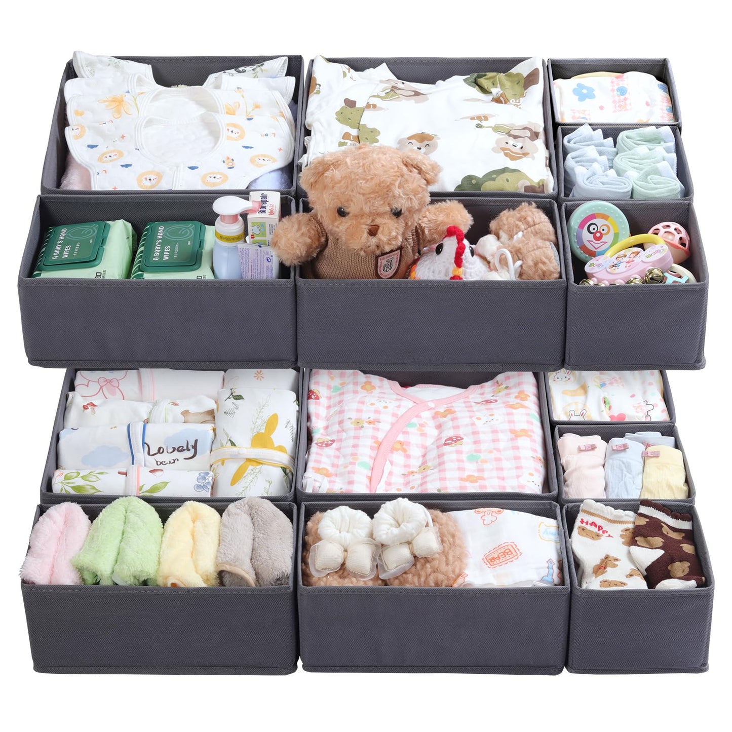 ORLISA Drawer Organiser for MALM Drawers, 14 Pack Grey Clothes Drawer Organisers, Foldable Fabric Dividers for Underwear Socks Bras