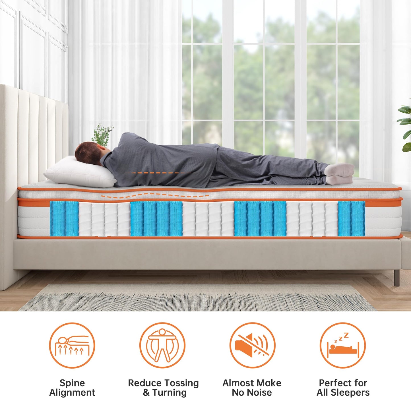 TeQsli Single Mattress 3FT, 10 Inch Memory Foam 7 Zone Support Single Mattress Pocket Sprungs Wave Memory Foam Hybrid