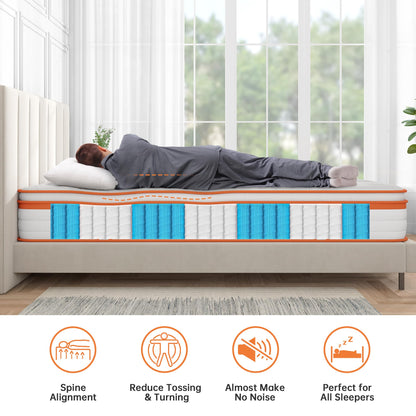 TeQsli Single Mattress 3FT, 10 Inch Memory Foam 7 Zone Support Single Mattress Pocket Sprungs Wave Memory Foam Hybrid