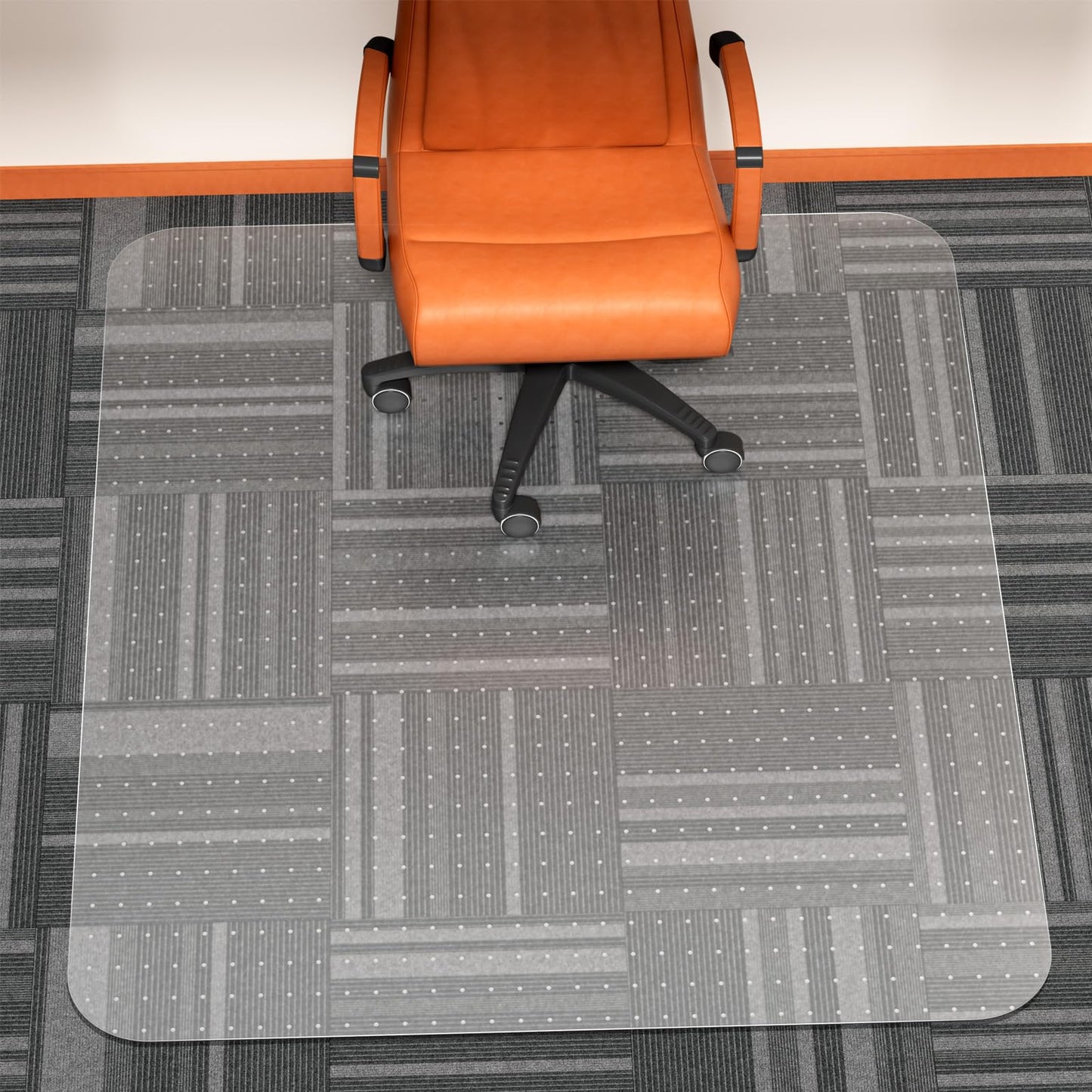 WASJOYE Office Chair Mat for Carpeted Floor, 114x135 cm Clear Carpet Floor Protector Cover PVC Mat with Non-Slip Studded, 2.2mm Thick for Home Office