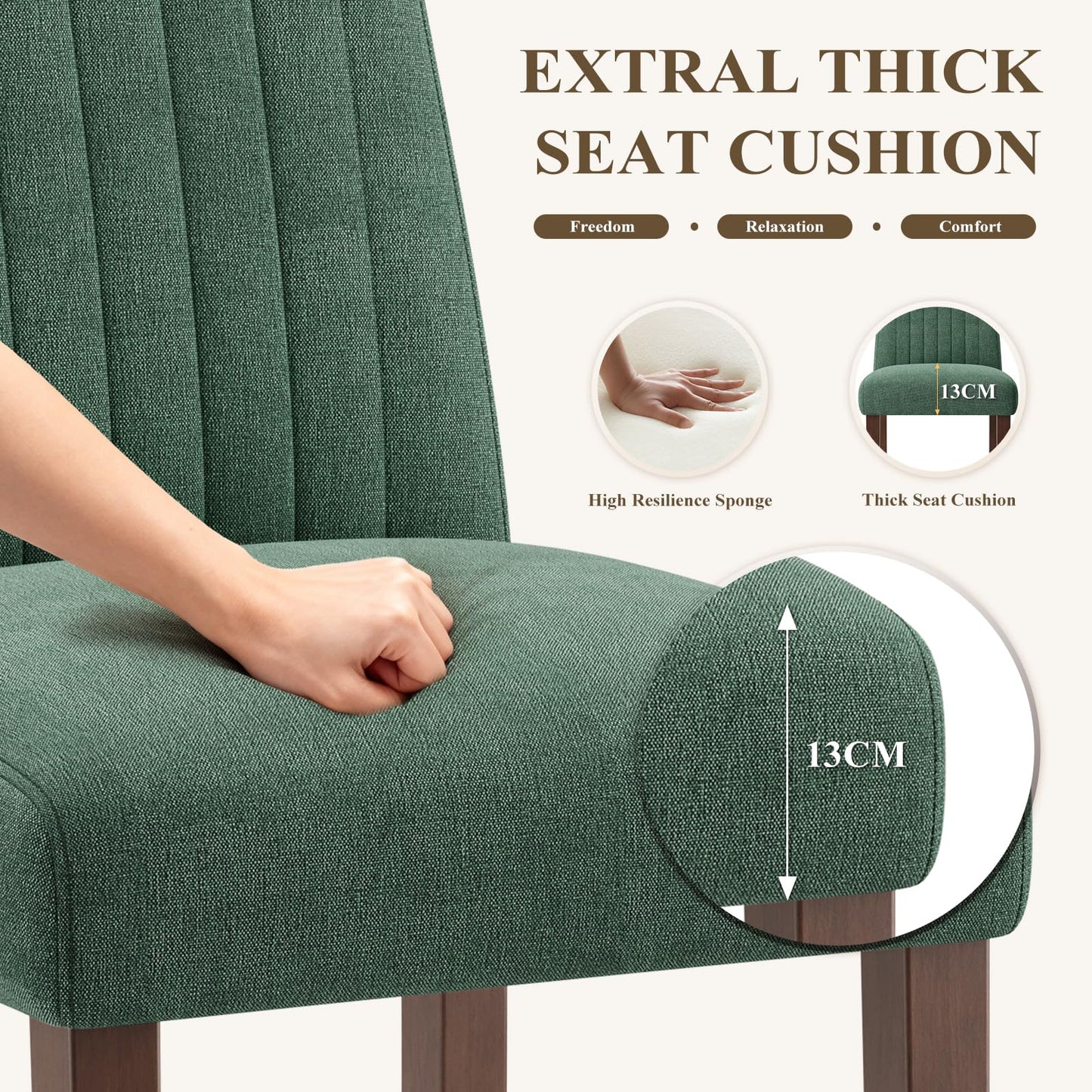 COLAMY Dining Chairs Set of 2 with Thick Seat Cushion, Fabric Chairs for Dining Room with Wood Legs and Ergonomic High Back