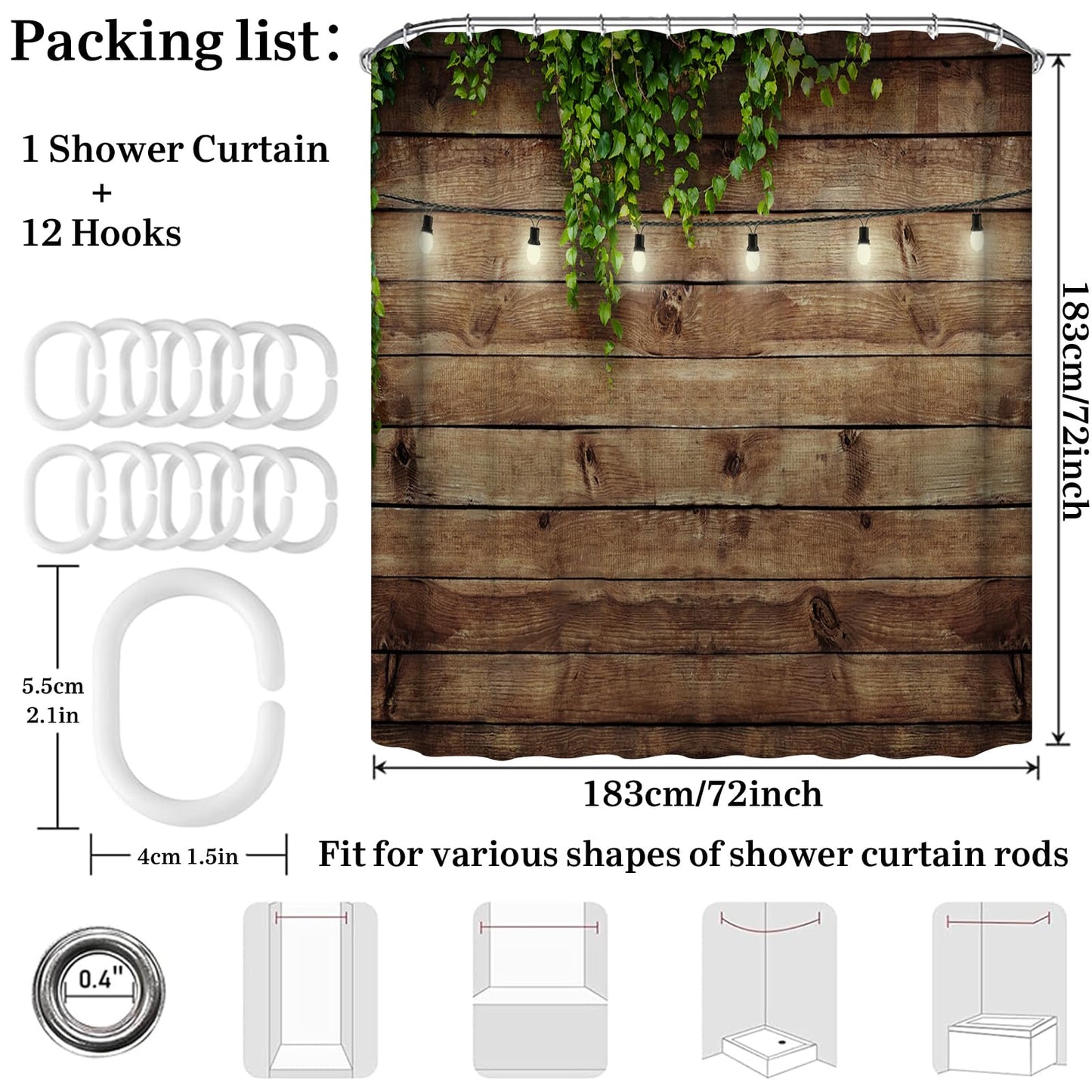 Simpomsy Garden Shower Curtain Outdoor Vintage Rustic Wooden Board Door Shower Curtain