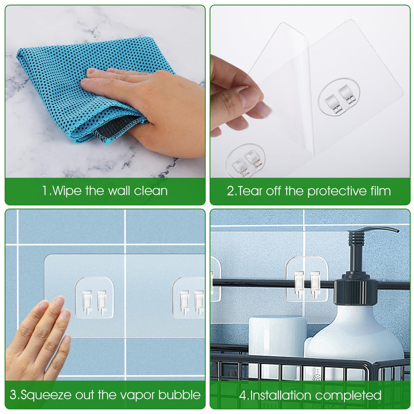 WLLHYF 10 Pack Shower Caddy Adhesive Hooks Replacement Strong Stickers Shower Hooks Wall Hooks Waterproof for Bathroom Shower Shelf Basket Soap Dish